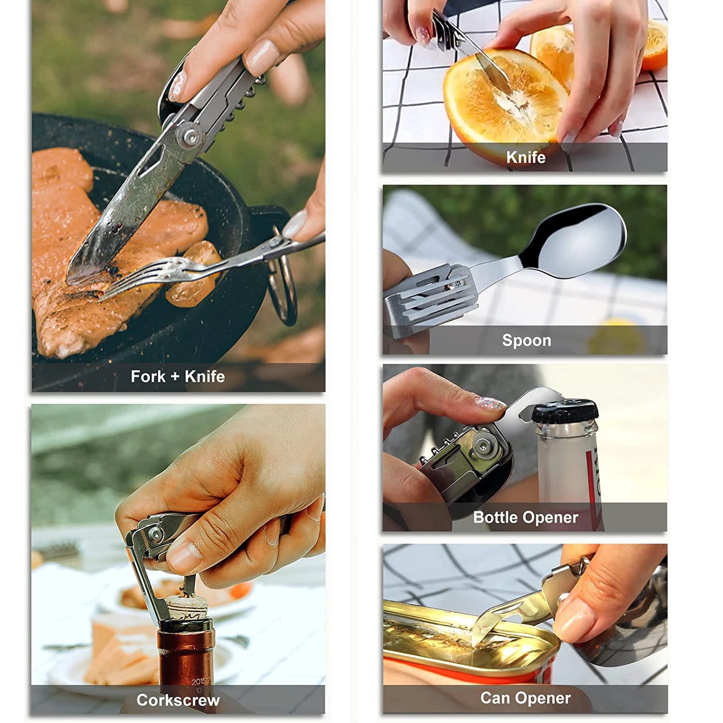 Folding Knife Fork Spoon Camping Cutlery Set - Portable Outdoor Tableware