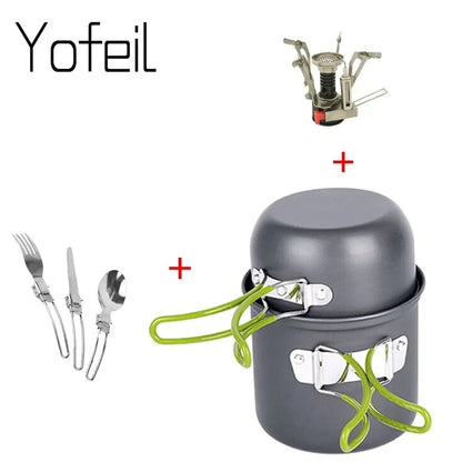 Outdoor Hiking Camping Cookware Set - Portable Cooking Tableware with Gas Stove