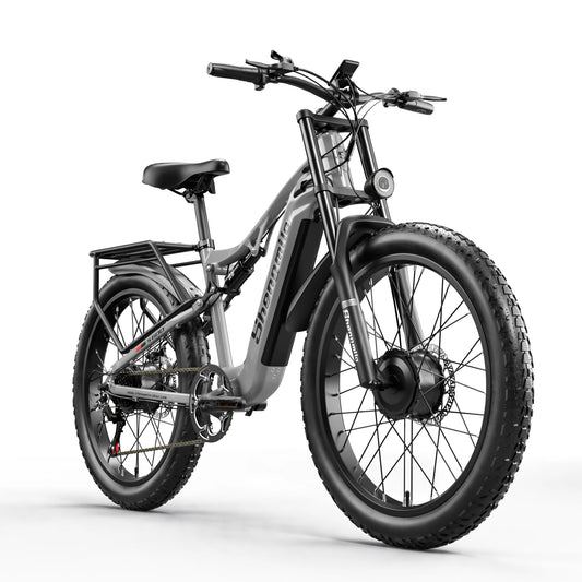 Shengmilo S600 Dual Motor Electric Mountain Bike - 2000W, 48V17.5AH Battery, 26 Inch Fat Tire, Shimano 7-Speed, Full Suspension Men's e-Bike