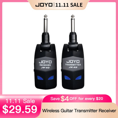 JOYO JW-03 2.4GHz Wireless Guitar System - 4 Channels Wireless Guitar Transmitter and Receiver for Electric Guitar Bass Amplifier