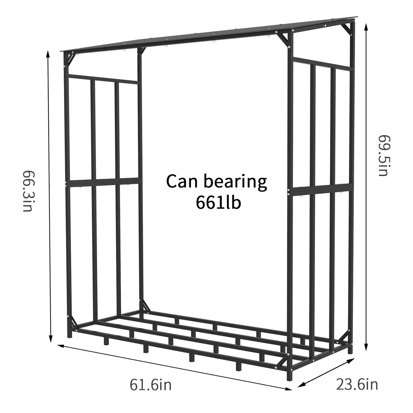 Heavy Duty Tall Metal Firewood Rack Stand with Top Cover: Fireplace Wood Storage Stacking Holder for Outdoor Deck, Backyard