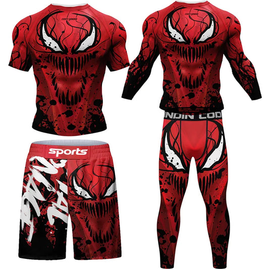 Codylundin 2023 New Men MMA Compression T-shirt Shorts Spartan Set - Rashguard Jiu Jitsu Fitness Sport Suits for Boxing and BJJ