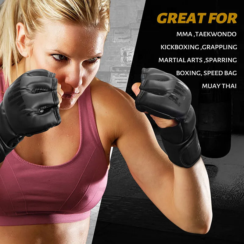 FIVING Half Finger Boxing Gloves - PU Leather MMA Fighting Kick Boxing Gloves for Karate, Muay Thai, Training, and Workouts