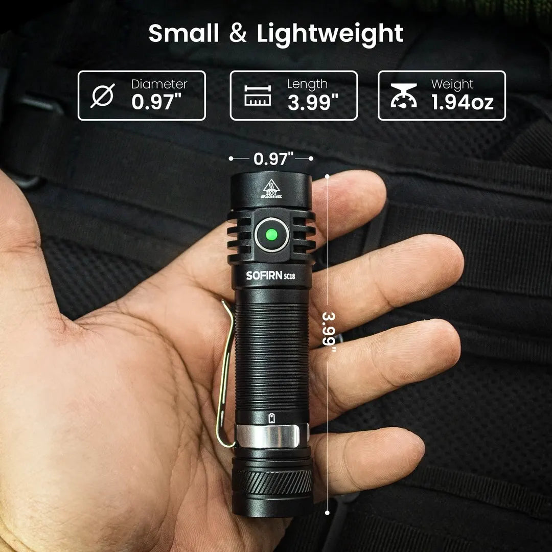 Sofirn SC18 1800lm EDC Flashlight - USB C Rechargeable Torch with Power Indicator