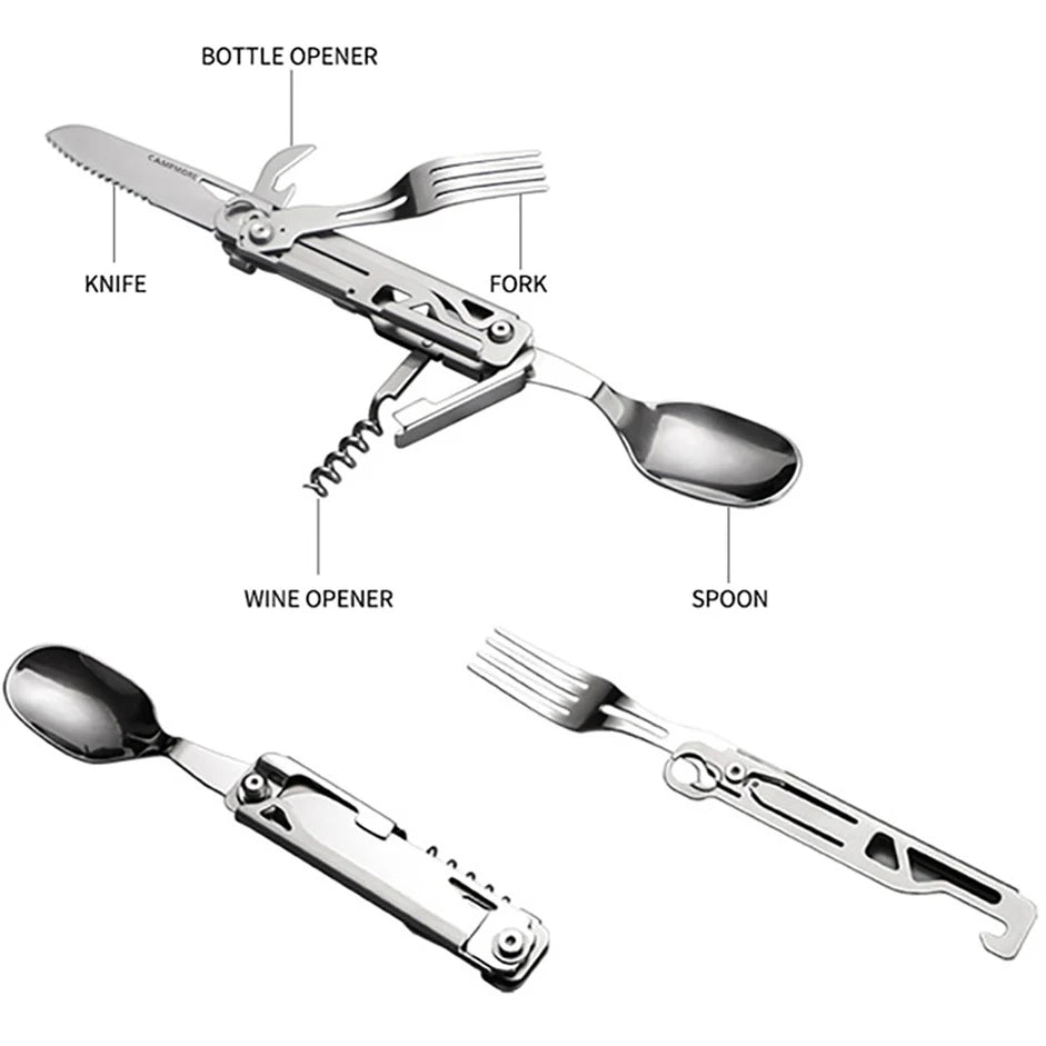 Folding Knife Fork Spoon Camping Cutlery Set - Portable Outdoor Tableware