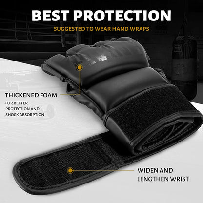 FIVING Half Finger Boxing Gloves - PU Leather MMA Fighting Kick Boxing Gloves for Karate, Muay Thai, Training, and Workouts