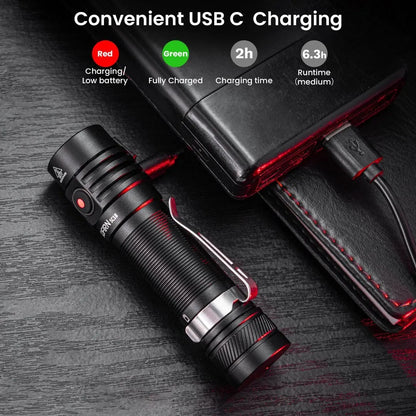 Sofirn SC18 1800lm EDC Flashlight - USB C Rechargeable Torch with Power Indicator