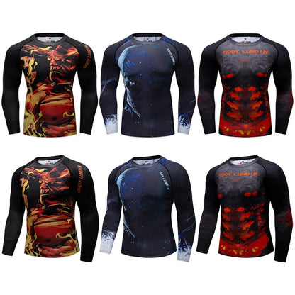 Men's BJJ MMA Rash Guard T-shirt - Fitness Sport Compression T-shirts for Boxing, New Boxing Jerseys, Gym High-Elasticity Workout T Shirts