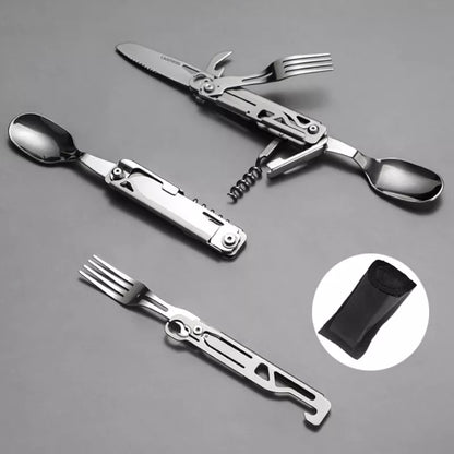 Folding Knife Fork Spoon Camping Cutlery Set - Portable Outdoor Tableware