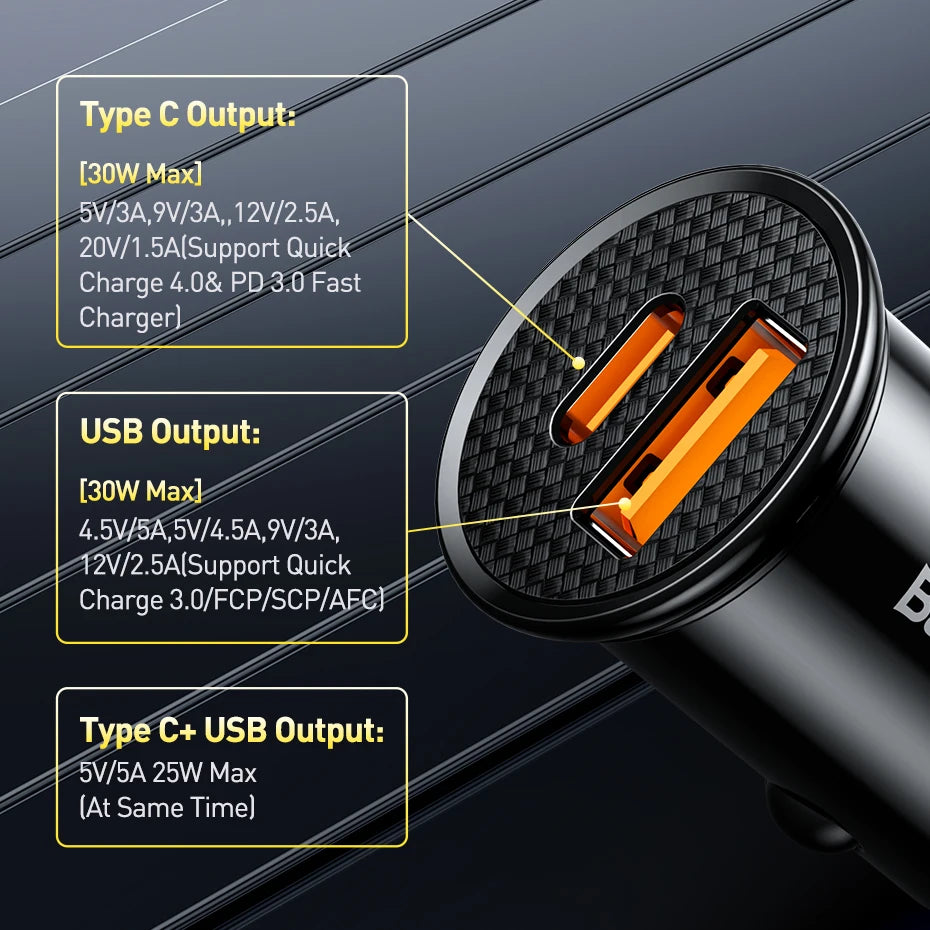 Baseus 30W USB Car Charger: Charge at Full Speed on the Go