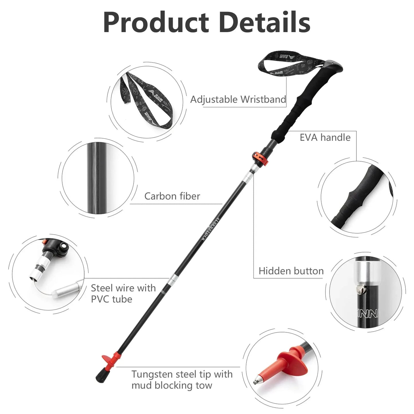 BISINNA Folding Trekking Poles - Carbon Fiber Telescopic Walking Stick for Hiking and Climbing