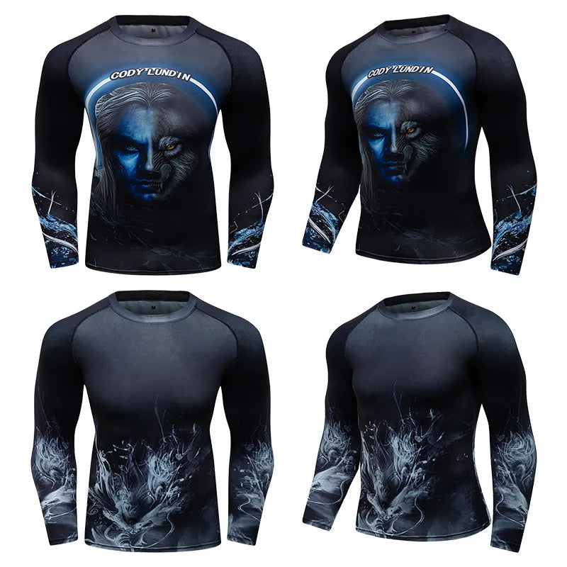 Men's BJJ MMA Rash Guard T-shirt - Fitness Sport Compression T-shirts for Boxing, New Boxing Jerseys, Gym High-Elasticity Workout T Shirts