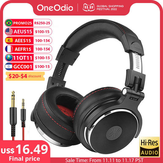 Oneodio Professional Studio Pro DJ Headphones with Microphone - Over Ear HiFi Monitor Music Headset Earphone for Phone PC