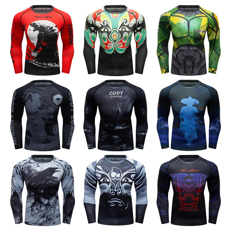 Men's BJJ MMA Rash Guard T-shirt - Fitness Sport Compression T-shirts for Boxing, New Boxing Jerseys, Gym High-Elasticity Workout T Shirts