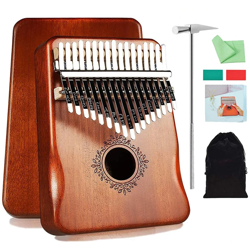 Kalimba Thumb Piano 17 Keys - Mahogany Wood Finger Piano, Portable Mbira Finger Piano with Accessories, Perfect Gauntlets Piano