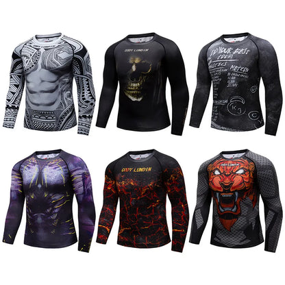 Men's BJJ MMA Rash Guard T-shirt - Fitness Sport Compression T-shirts for Boxing, New Boxing Jerseys, Gym High-Elasticity Workout T Shirts