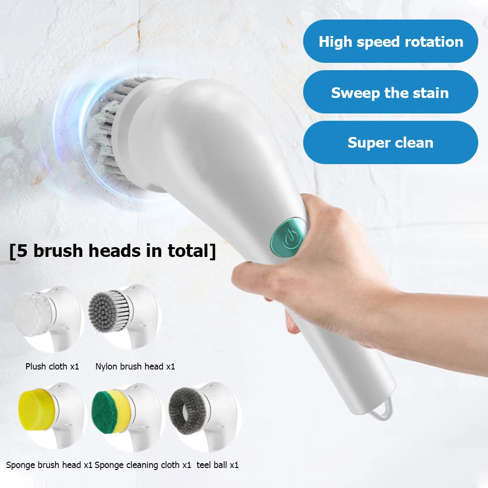 5-in-1 Electric Spin Scrubber: Rechargeable, Waterproof Multi-Functional Cleaning Brush with 5 Interchangeable Heads for Floors, Walls, and More